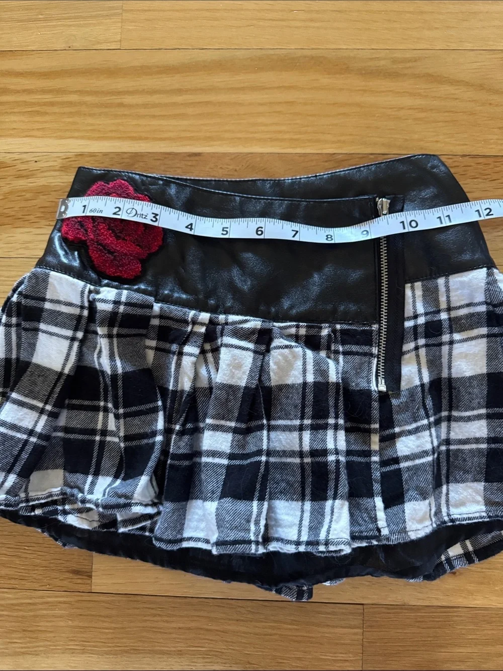 Kate Mack Black Faux Leather Skirt with Red Rose Accent